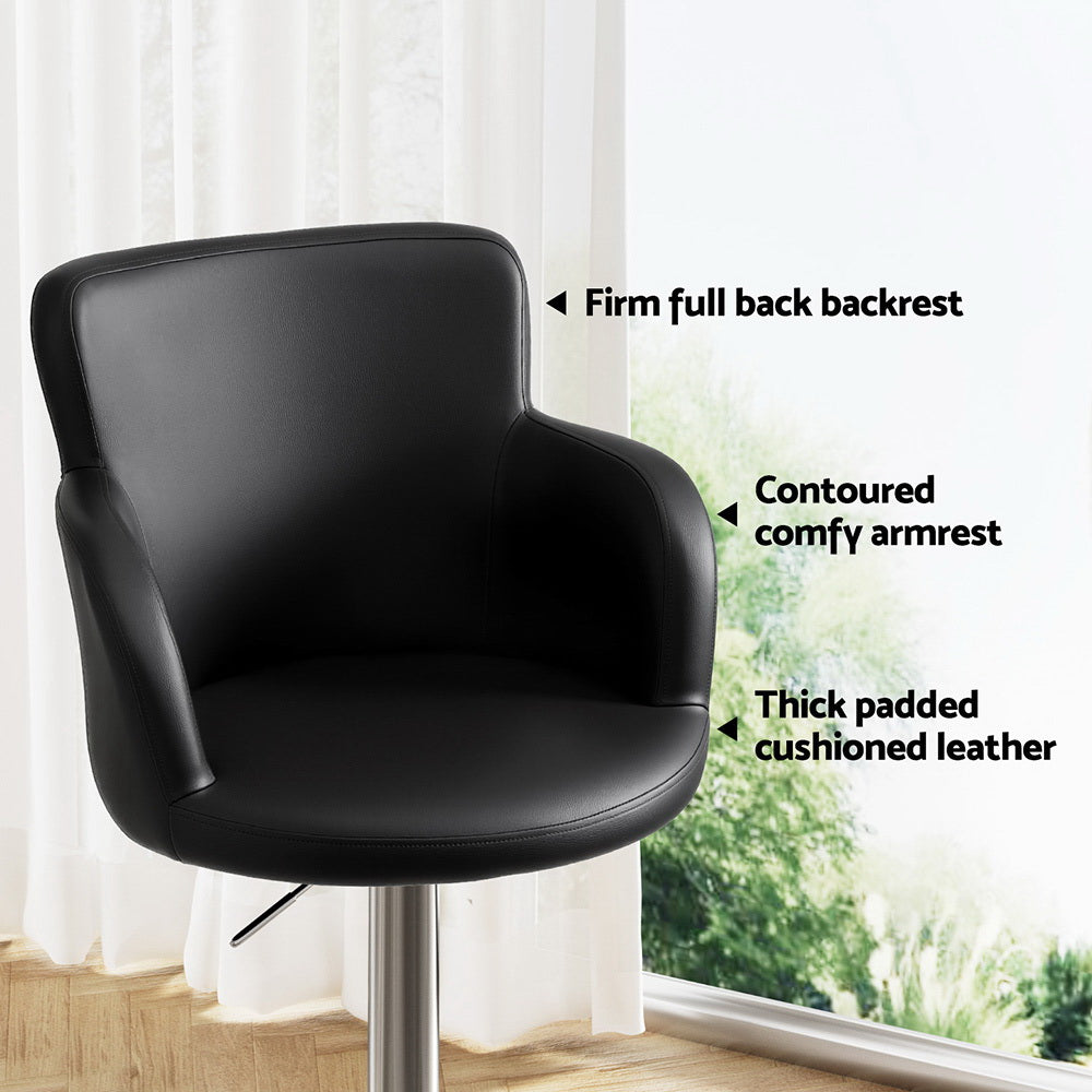Stool Haven 1x Leather Bar Stools Swivel Adjustable Gas Lift PU Counter Chairs Black