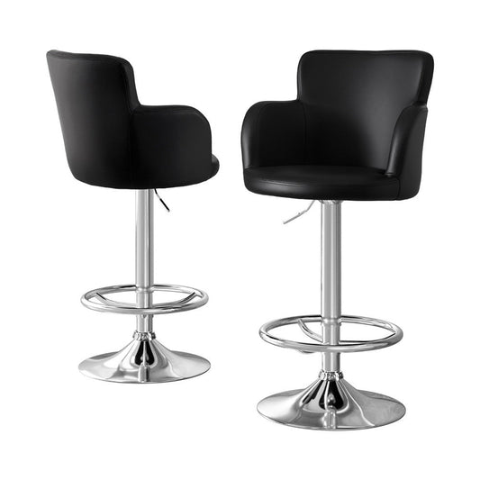 Stool Haven 2x Leather Bar Stools Swivel Adjustable Gas Lift PU Counter Chairs Black