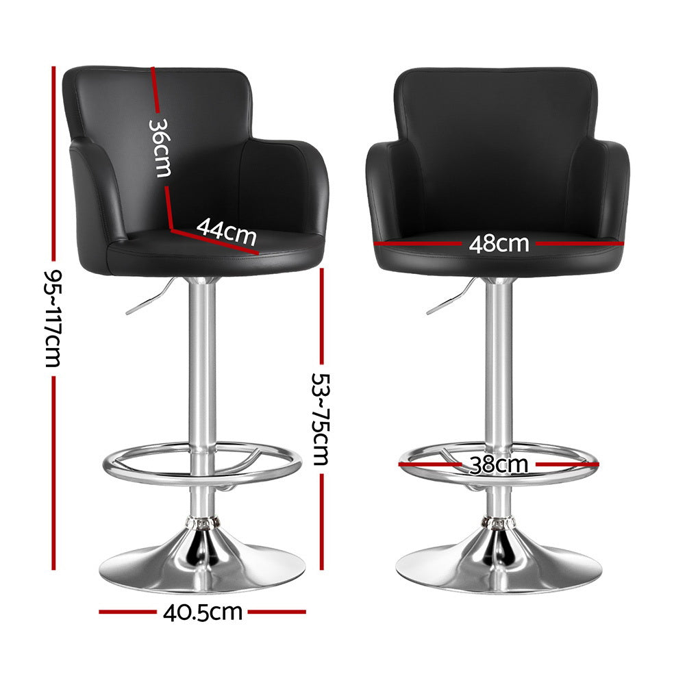 Stool Haven 2x Leather Bar Stools Swivel Adjustable Gas Lift PU Counter Chairs Black