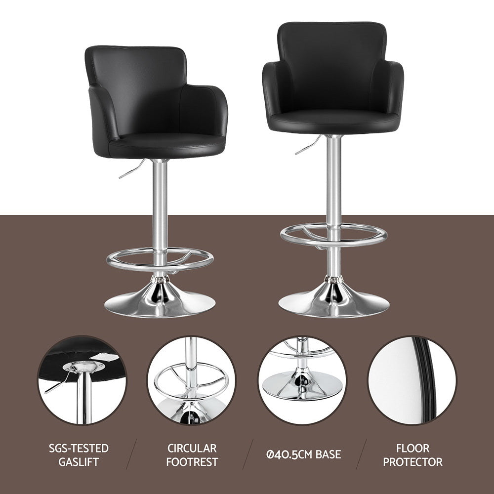 Stool Haven 2x Leather Bar Stools Swivel Adjustable Gas Lift PU Counter Chairs Black