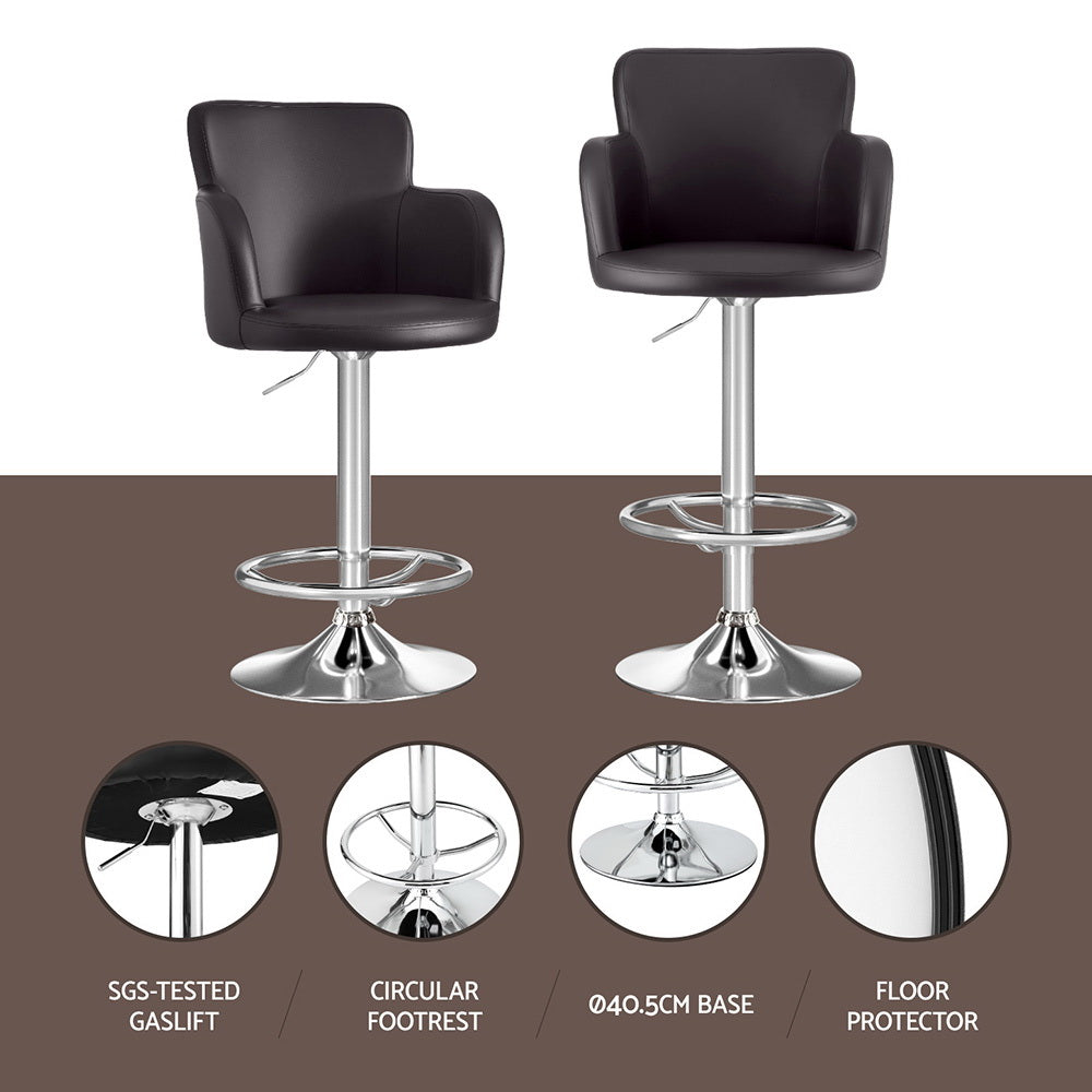 Stool Haven 1x Leather Bar Stools Swivel Adjustable Gas Lift PU Counter Chairs Brown