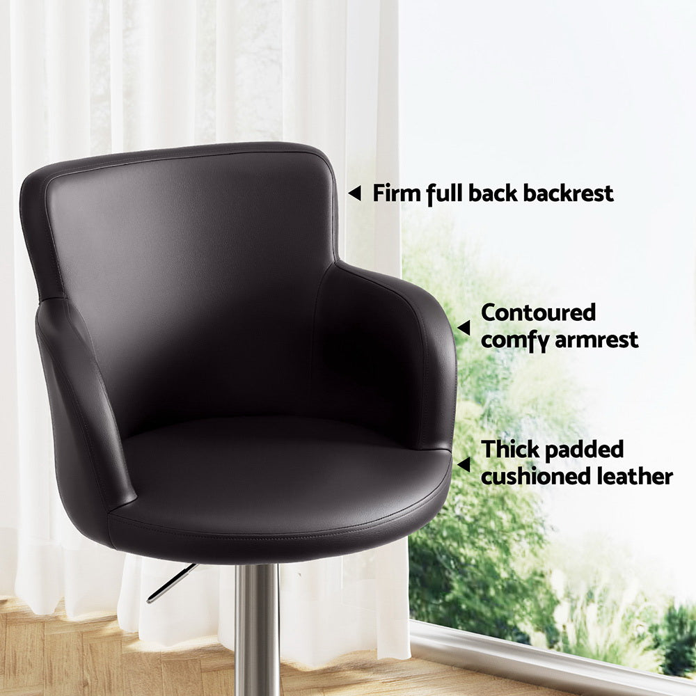 Stool Haven 1x Leather Bar Stools Swivel Adjustable Gas Lift PU Counter Chairs Brown