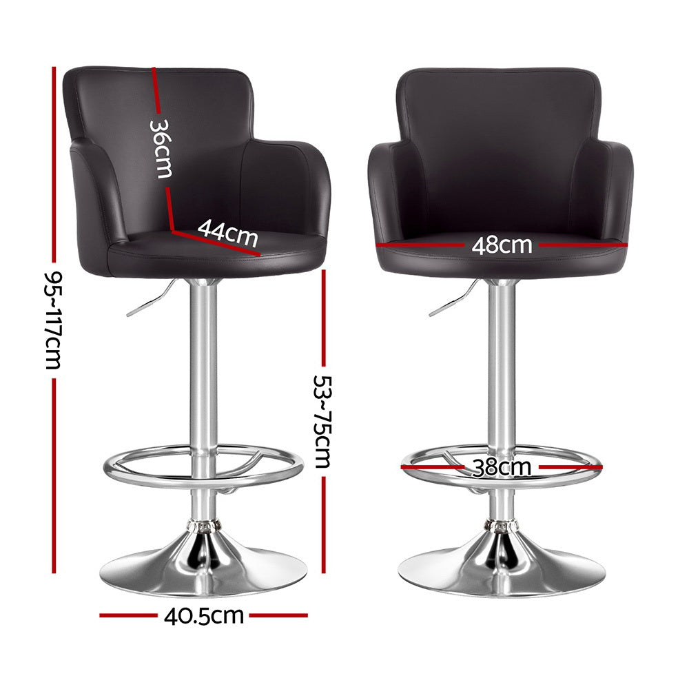 Stool Haven 2x Leather Bar Stools Swivel Adjustable Gas Lift PU Counter Chairs Brown
