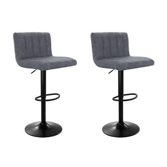 Stool Haven Set of 2 Bar Stools PU Leather Line Style - Grey