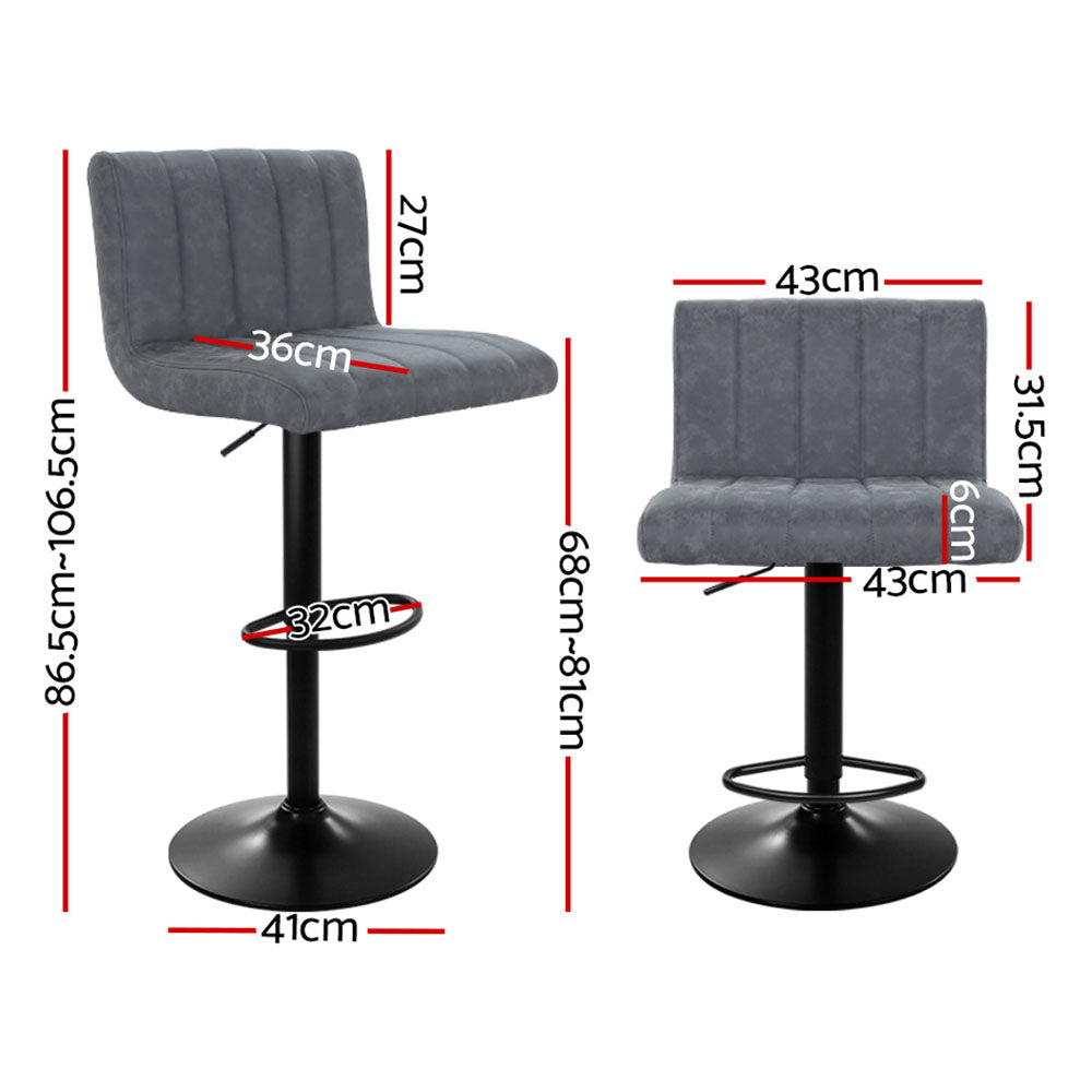 Stool Haven Set of 2 Bar Stools PU Leather Line Style - Grey