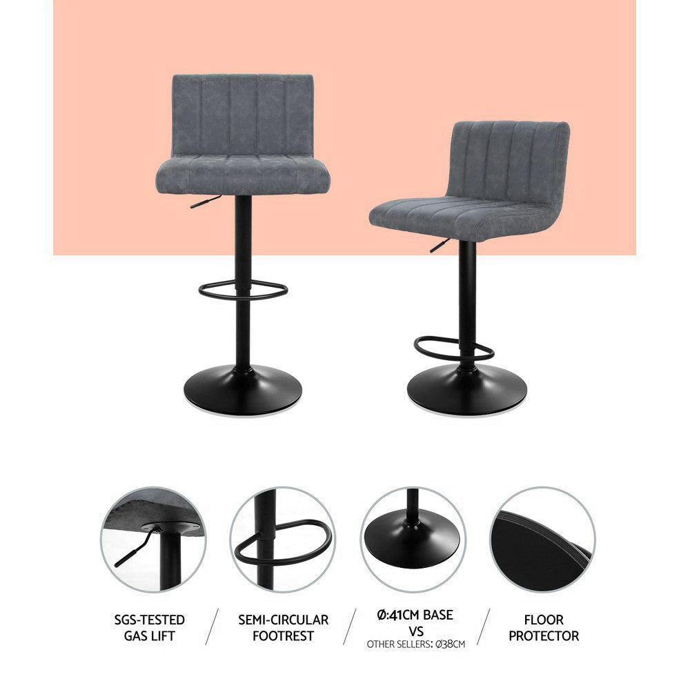 Stool Haven Set of 2 Bar Stools PU Leather Line Style - Grey