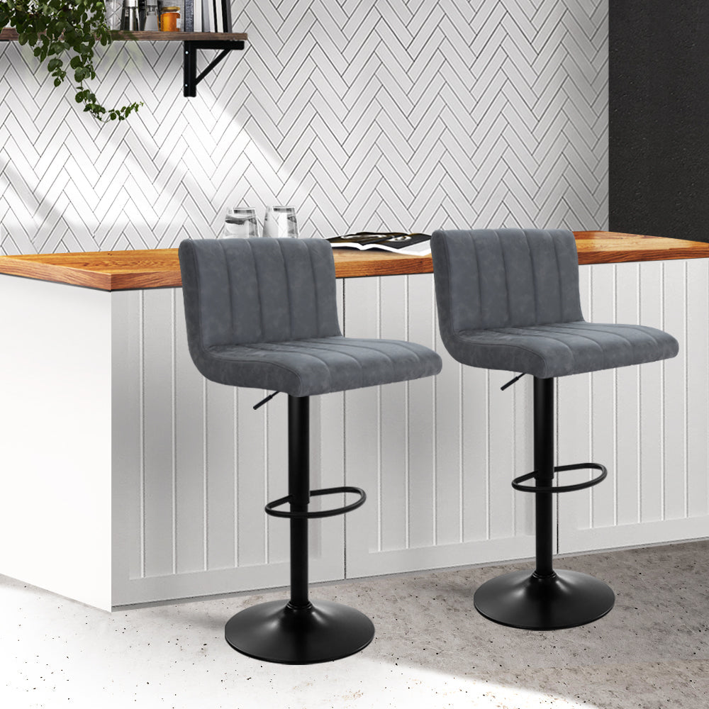 Stool Haven Set of 2 Bar Stools PU Leather Line Style - Grey