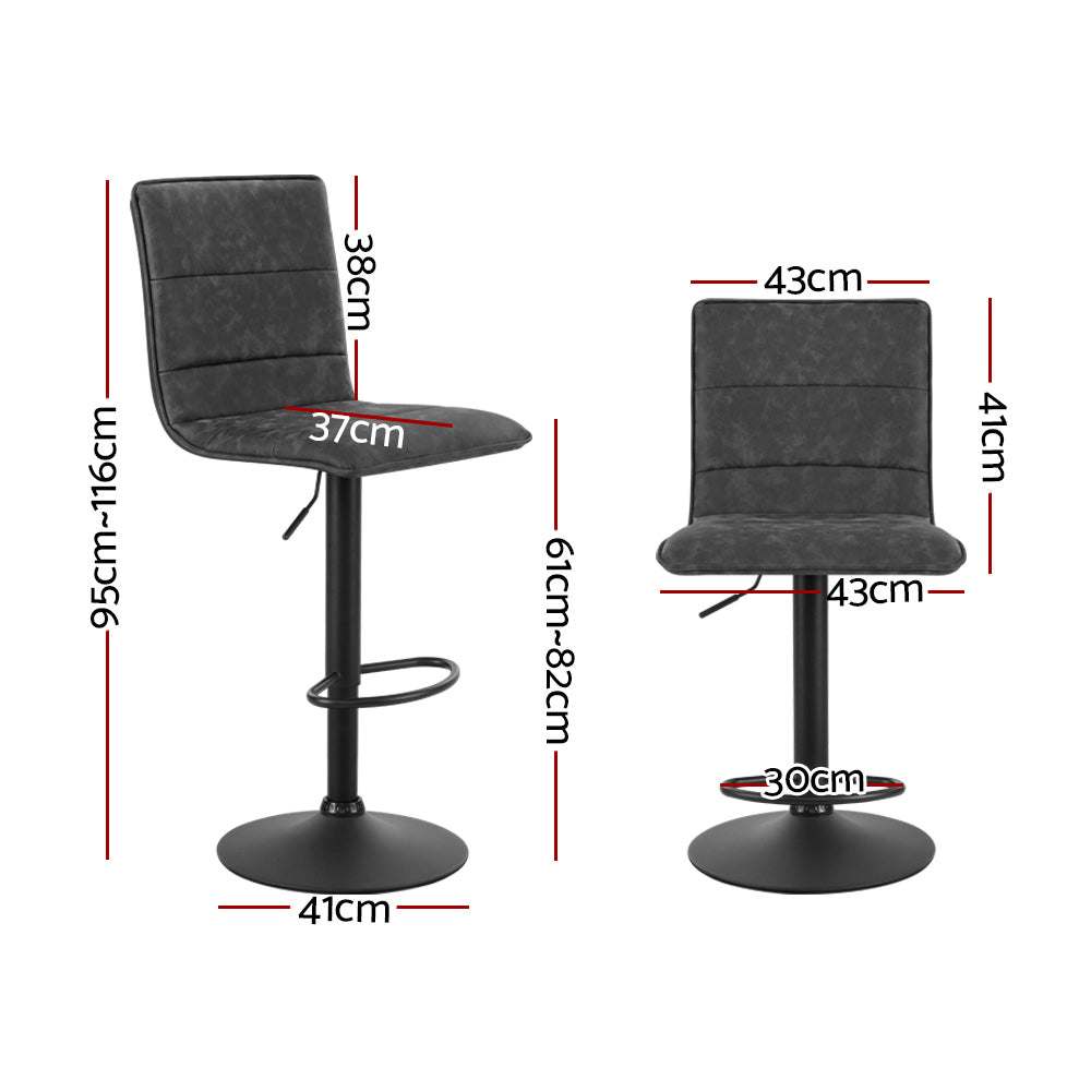 Stool Haven 2 x Bar Stools Gas Lift Vintage Leather - Grey
