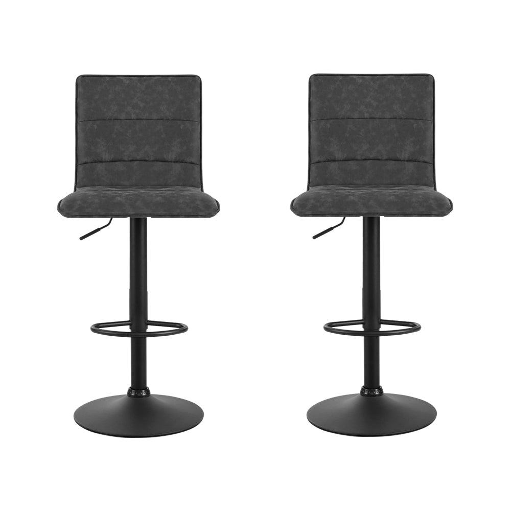 Stool Haven 2 x Bar Stools Gas Lift Vintage Leather - Grey