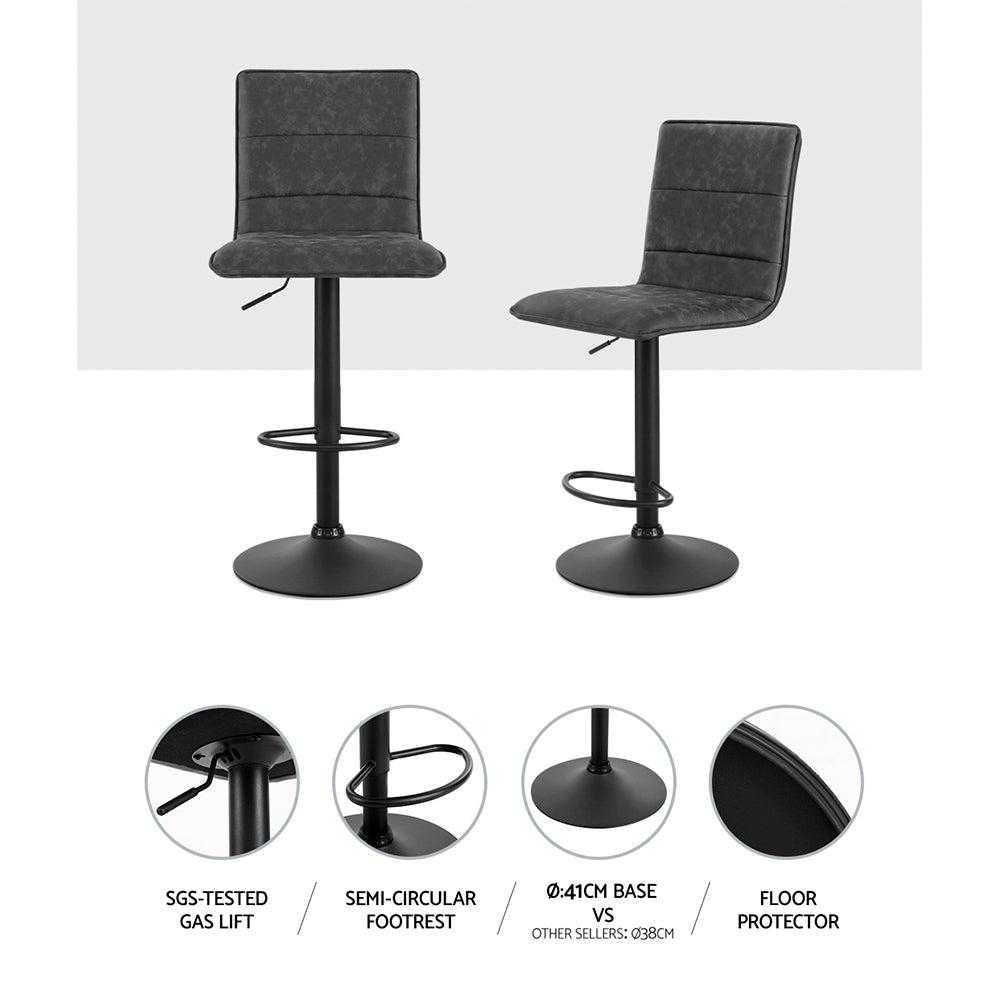Stool Haven 2 x Bar Stools Gas Lift Vintage Leather - Grey