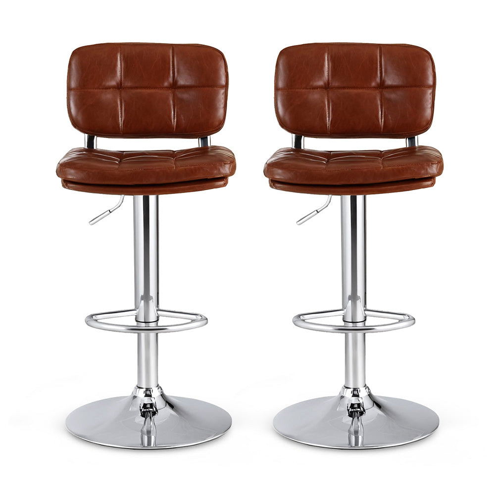 Stool Haven 2x Bar Stools Kitchen Swivel Gas Lift Counter Chair Tuft PU Leather Brown