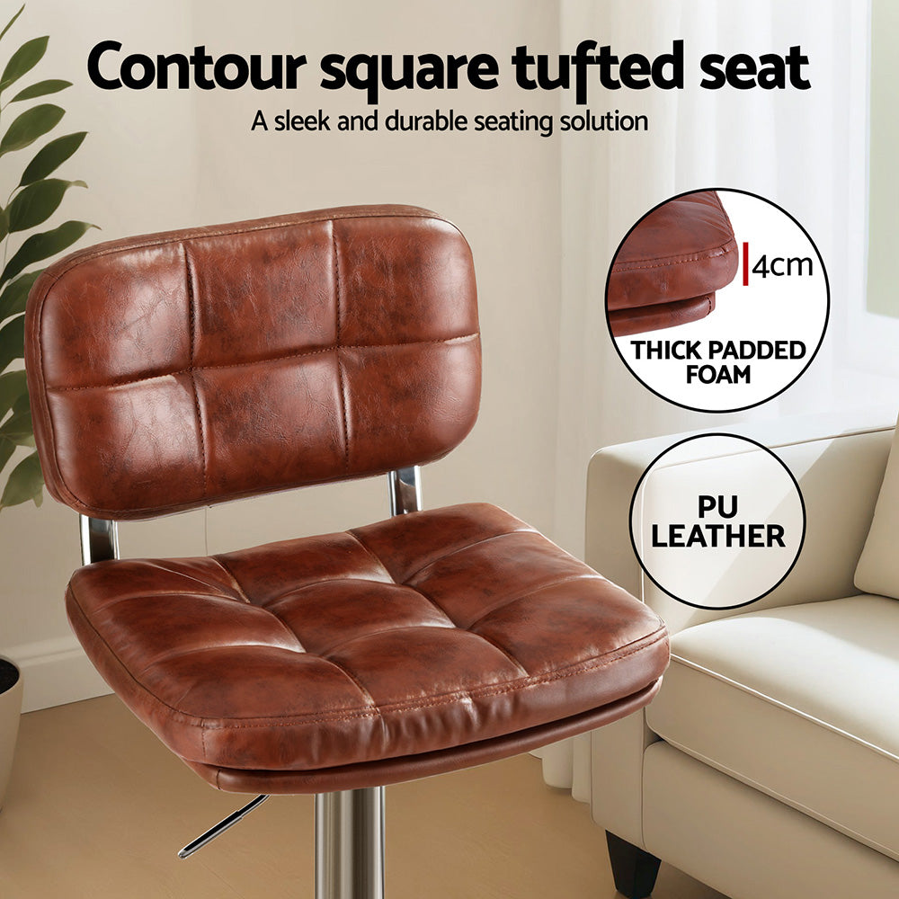 Stool Haven 2x Bar Stools Kitchen Swivel Gas Lift Counter Chair Tuft PU Leather Brown
