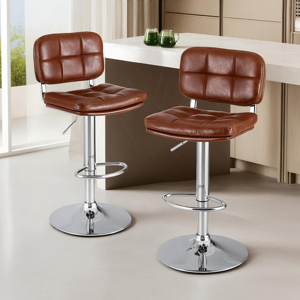 Stool Haven 2x Bar Stools Kitchen Swivel Gas Lift Counter Chair Tuft PU Leather Brown
