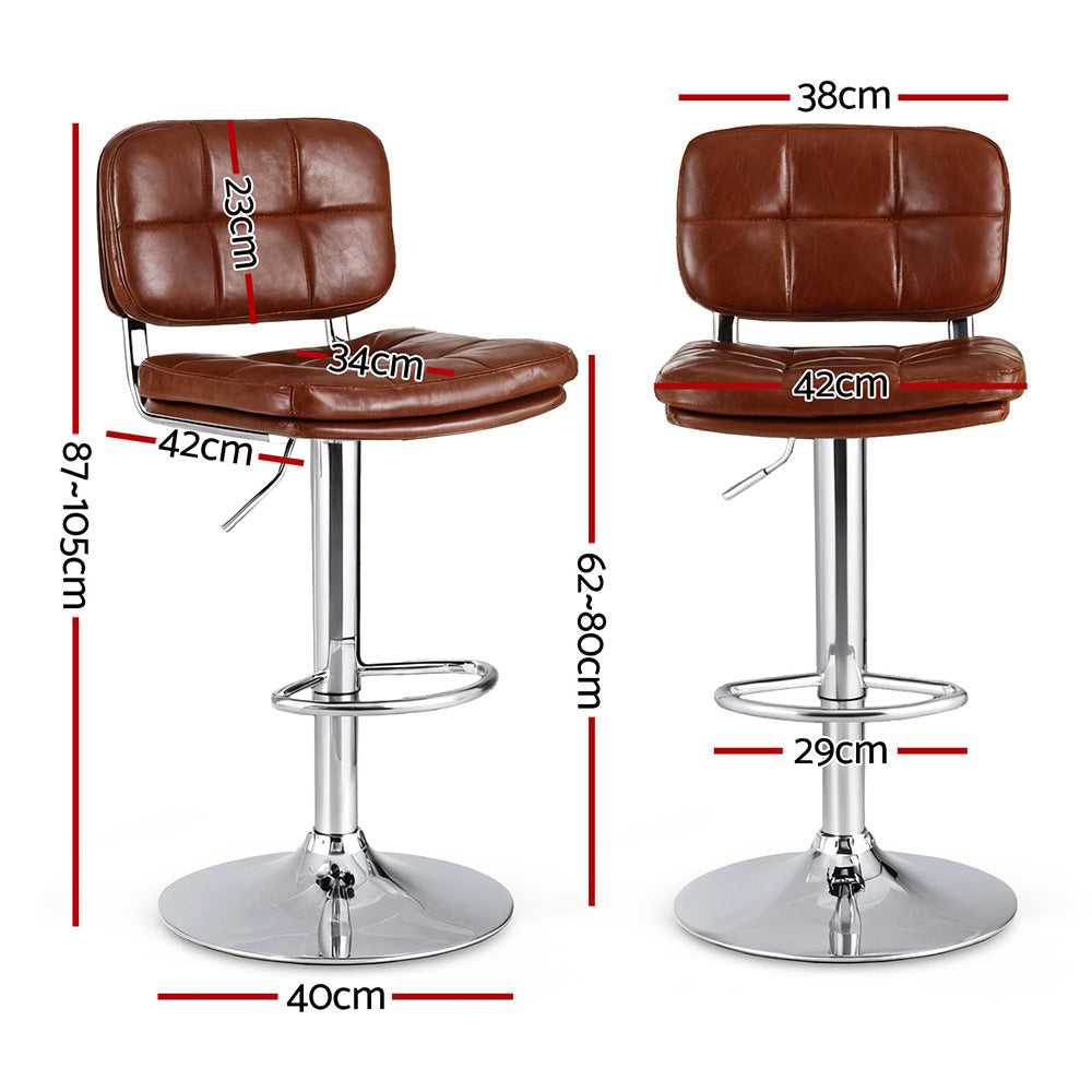 Stool Haven 4x Bar Stools Kitchen Swivel Gas Lift Counter Chair Tuft PU Leather Brown