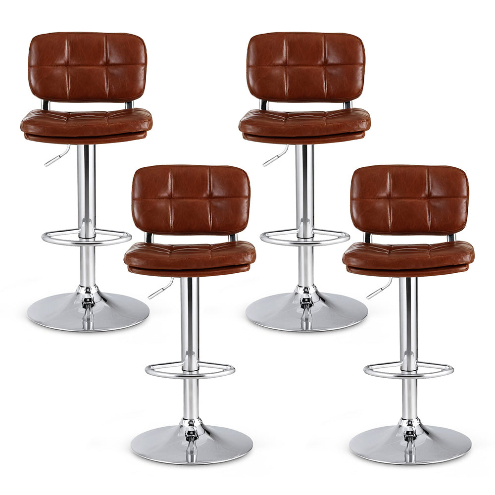 Stool Haven 4x Bar Stools Kitchen Swivel Gas Lift Counter Chair Tuft PU Leather Brown