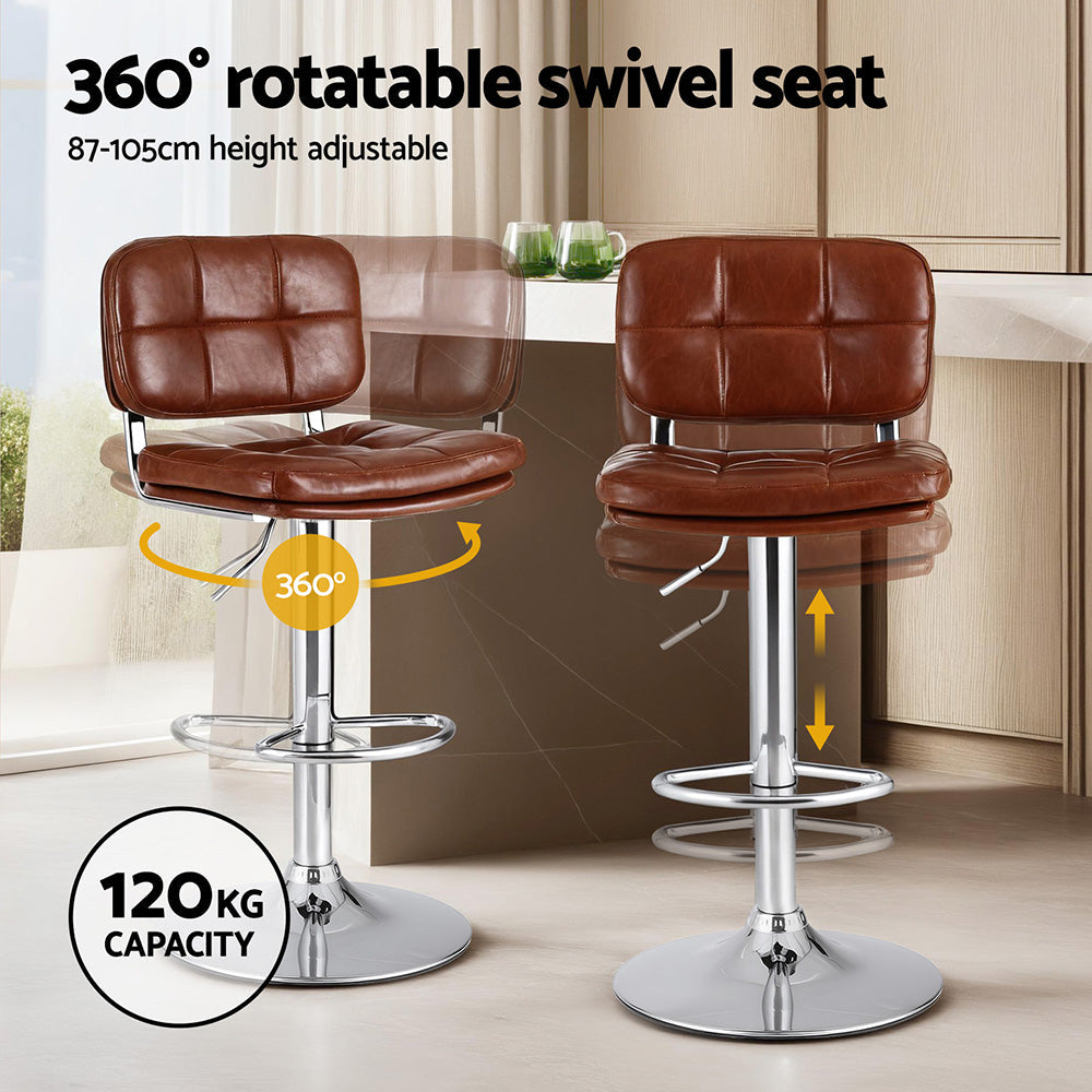 Stool Haven 4x Bar Stools Kitchen Swivel Gas Lift Counter Chair Tuft PU Leather Brown