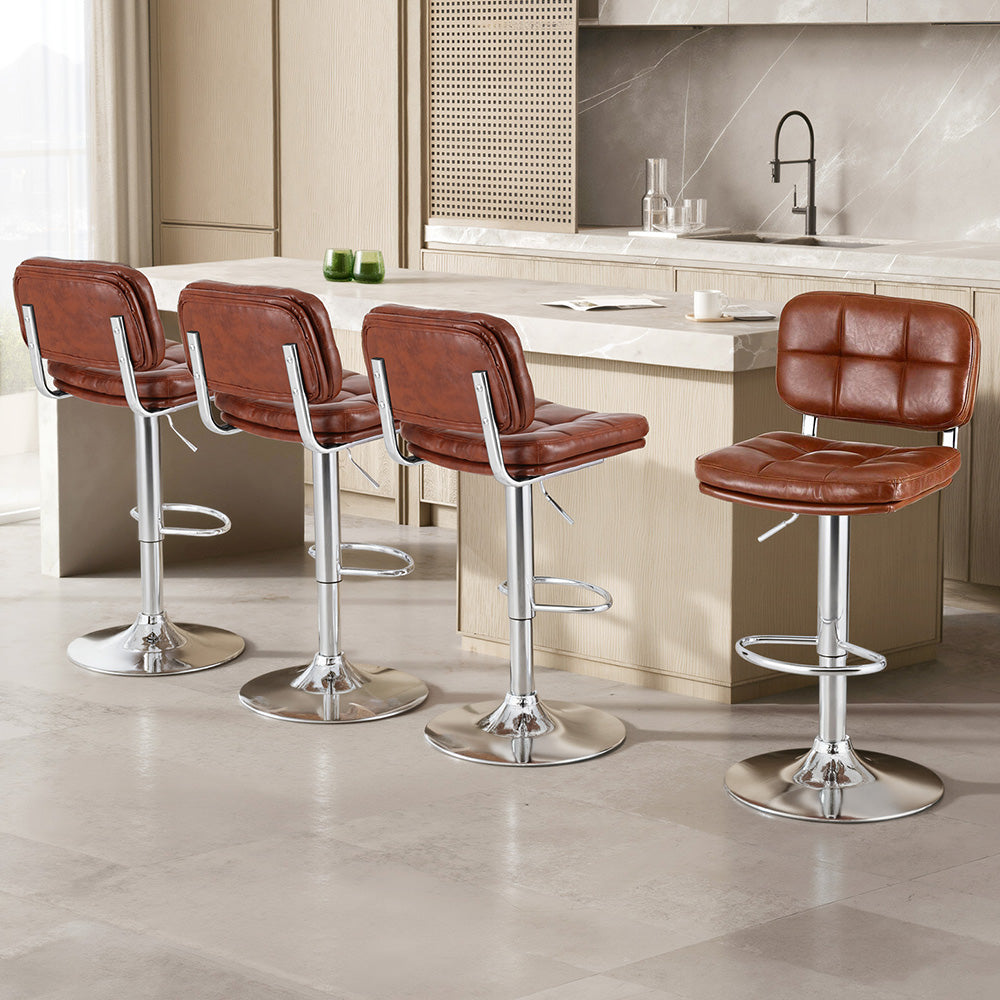 Stool Haven 4x Bar Stools Kitchen Swivel Gas Lift Counter Chair Tuft PU Leather Brown
