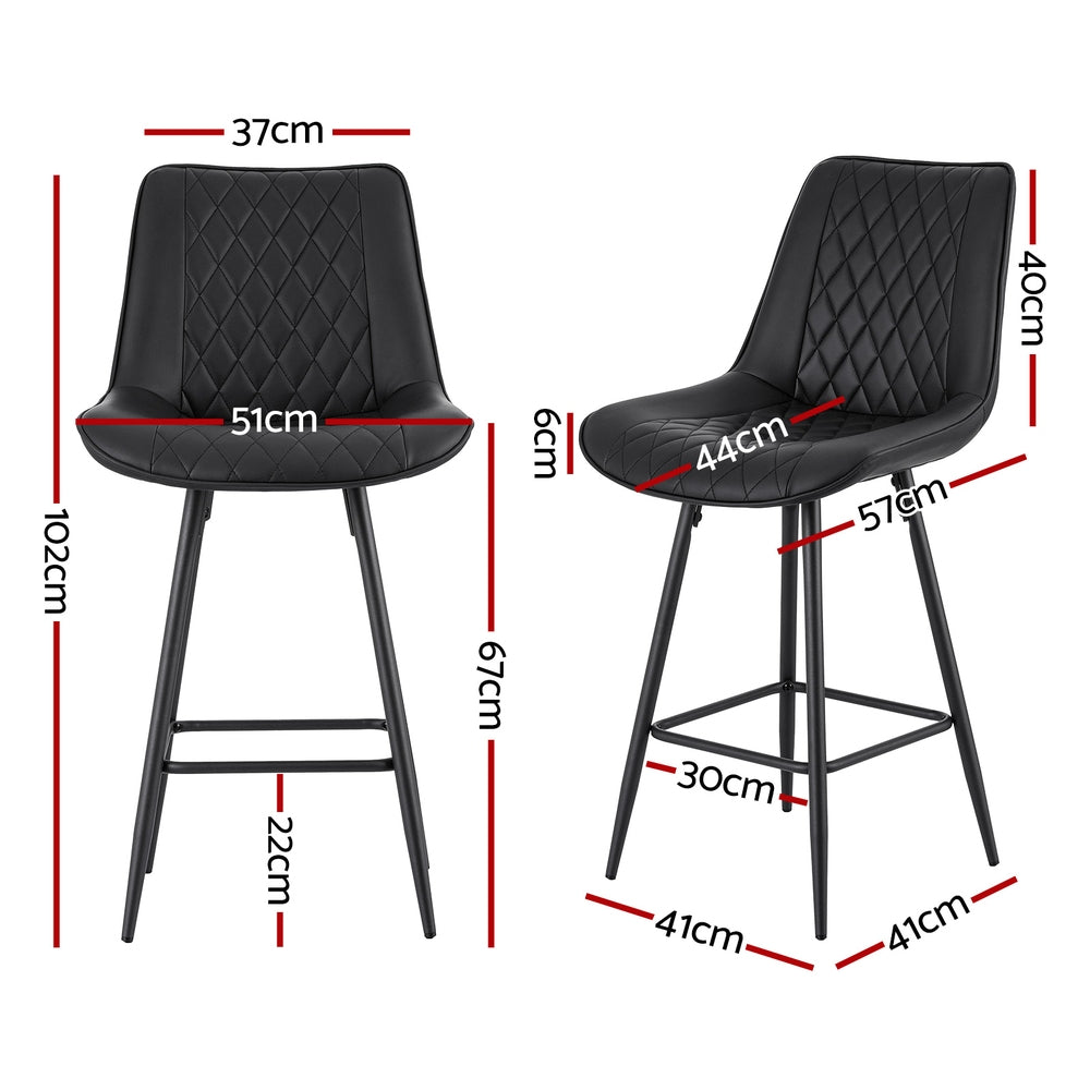 Stool Haven 2x Bar Stools Kitchen Dining Chair Counter Stool Diamond PU Leather Black