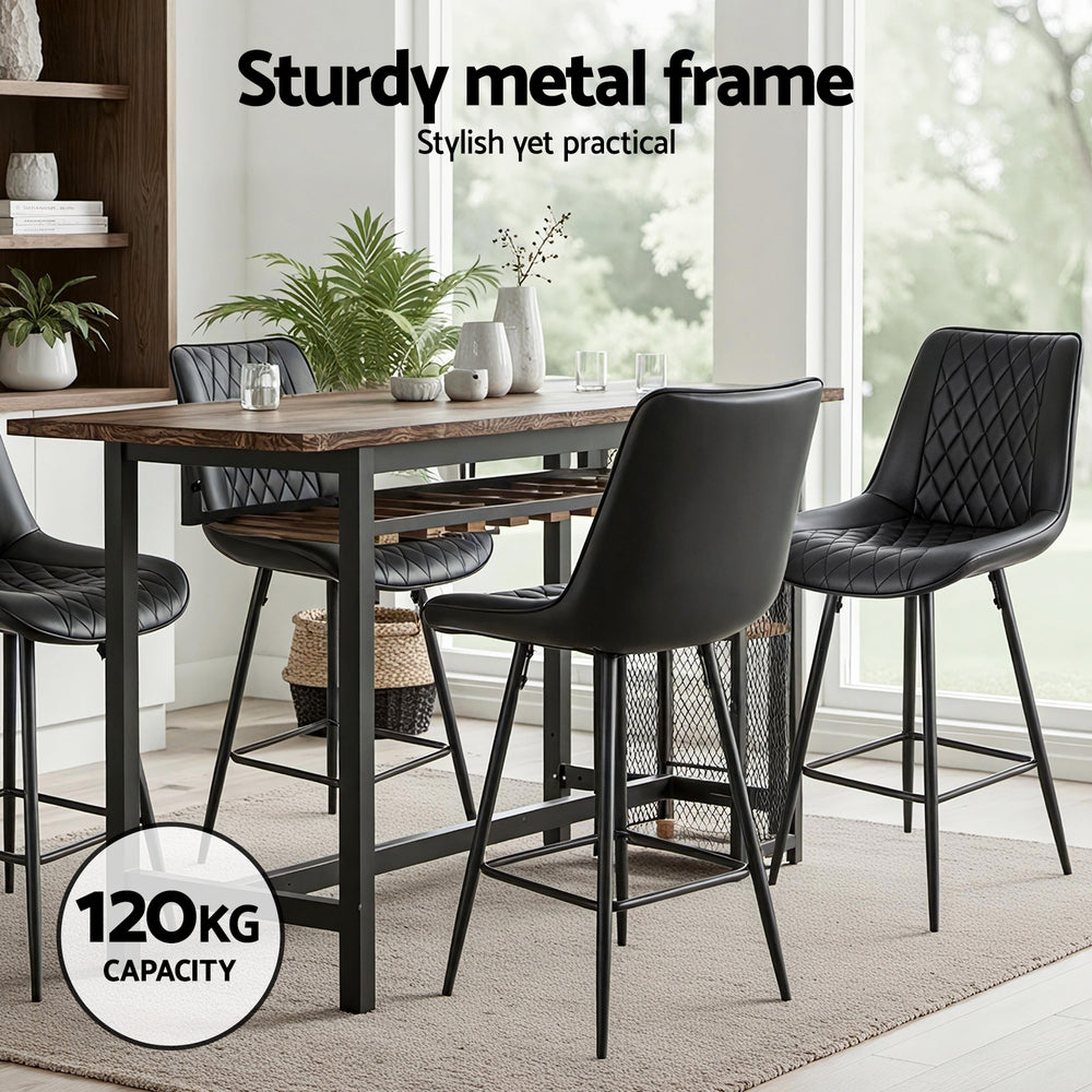 Stool Haven 2x Bar Stools Kitchen Dining Chair Counter Stool Diamond PU Leather Black