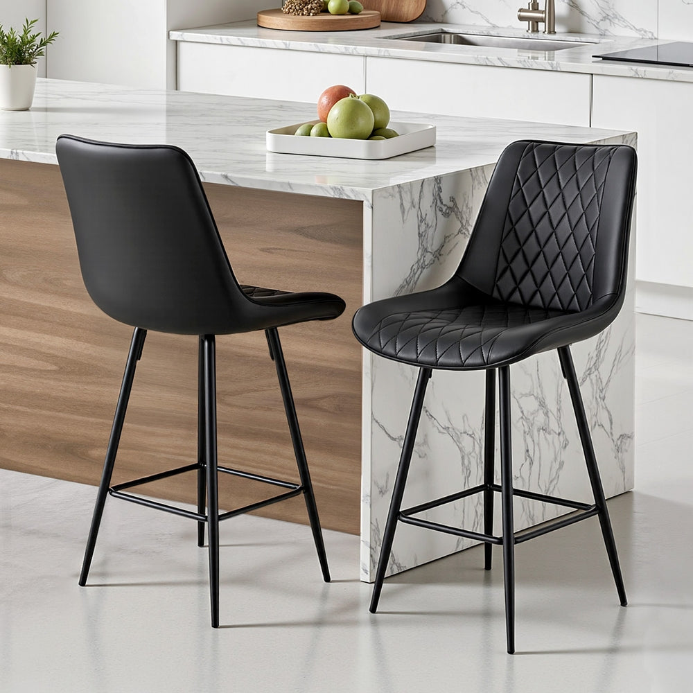 Stool Haven 2x Bar Stools Kitchen Dining Chair Counter Stool Diamond PU Leather Black