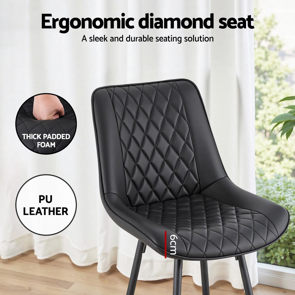 Stool Haven 4x Bar Stools Kitchen Dining Chair Counter Stool Diamond PU Leather Black