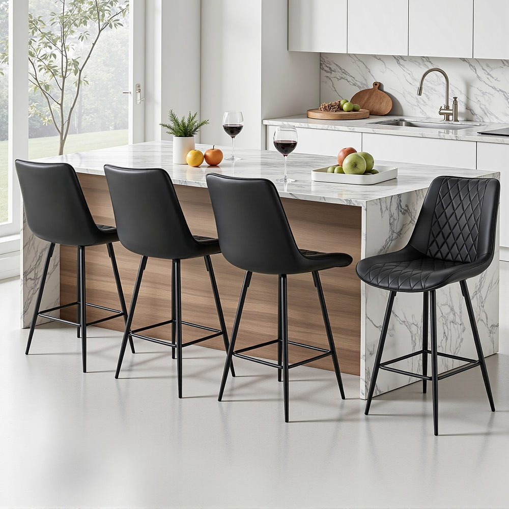 Stool Haven 4x Bar Stools Kitchen Dining Chair Counter Stool Diamond PU Leather Black
