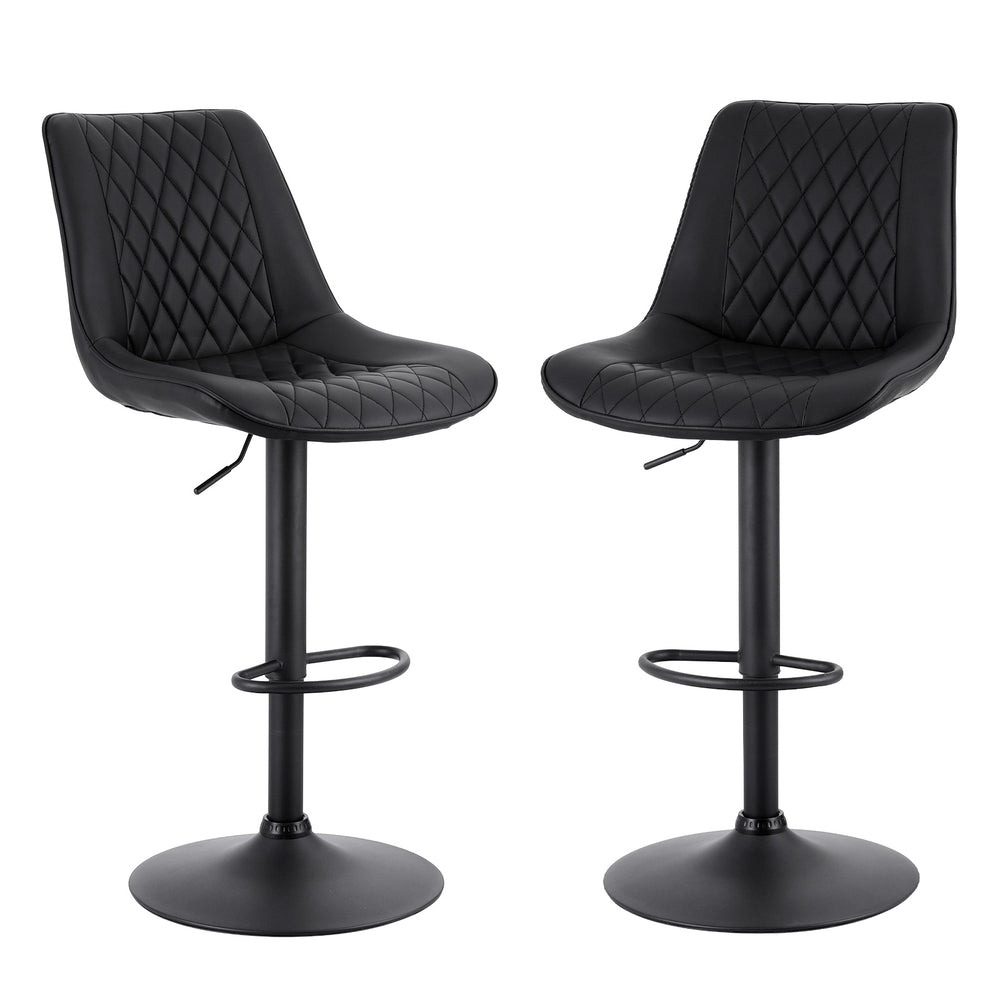Stool Haven 2x Bar Stools Kitchen Swivel Gas Lift Counter Chair Diamond Leather Black