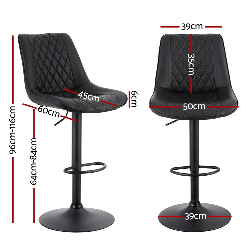 Stool Haven 2x Bar Stools Kitchen Swivel Gas Lift Counter Chair Diamond Leather Black