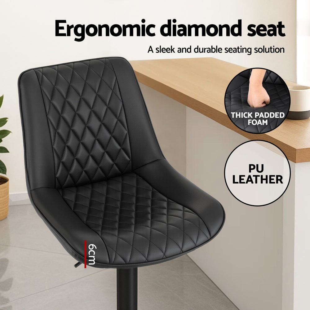Stool Haven 2x Bar Stools Kitchen Swivel Gas Lift Counter Chair Diamond Leather Black
