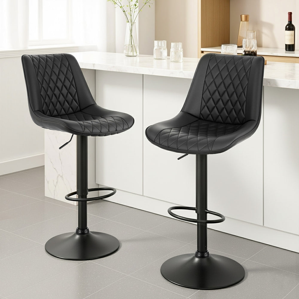Stool Haven 2x Bar Stools Kitchen Swivel Gas Lift Counter Chair Diamond Leather Black