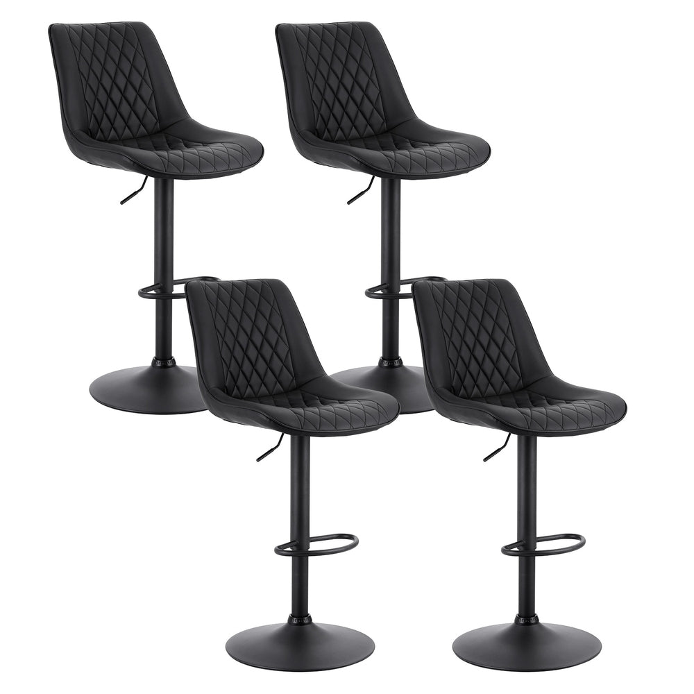 Stool Haven 4x Bar Stools Kitchen Swivel Gas Lift Counter Chair Diamond Leather Black