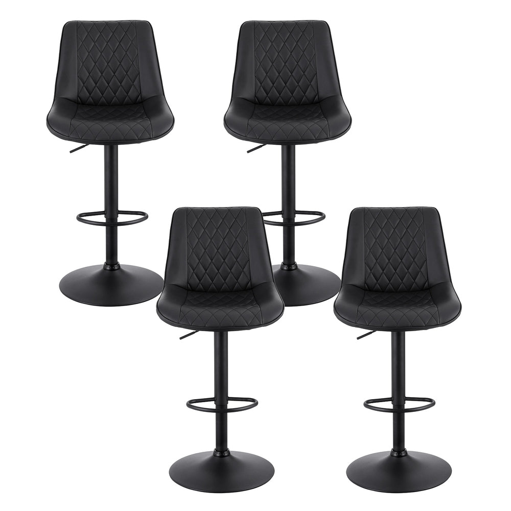Stool Haven 4x Bar Stools Kitchen Swivel Gas Lift Counter Chair Diamond Leather Black