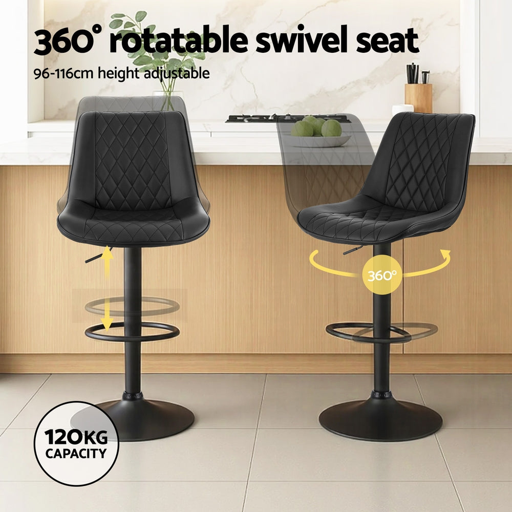 Stool Haven 4x Bar Stools Kitchen Swivel Gas Lift Counter Chair Diamond Leather Black