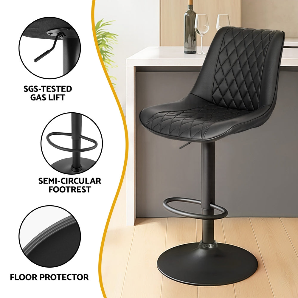 Stool Haven 4x Bar Stools Kitchen Swivel Gas Lift Counter Chair Diamond Leather Black