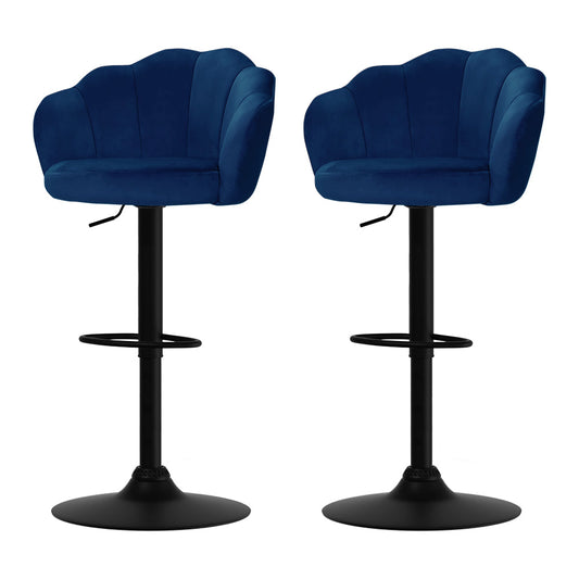 Stool Haven Set of 2 Bar Stools Kitchen Stool Swivel Chair Gas Lift Velvet Chairs Blue Nessah