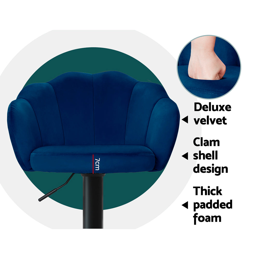Stool Haven Set of 2 Bar Stools Kitchen Stool Swivel Chair Gas Lift Velvet Chairs Blue Nessah