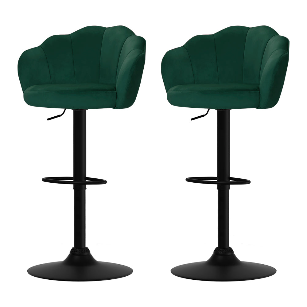 Stool Haven Set of 2 Bar Stools Kitchen Stool Swivel Chair Gas Lift Velvet Chairs Green Nessah