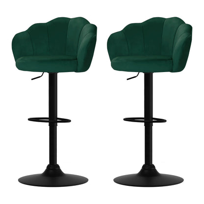 Stool Haven Set of 2 Bar Stools Kitchen Stool Swivel Chair Gas Lift Velvet Chairs Green Nessah