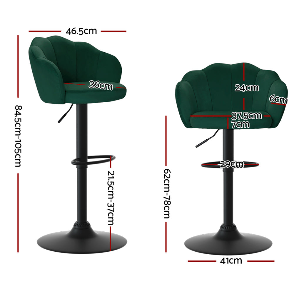Stool Haven Set of 2 Bar Stools Kitchen Stool Swivel Chair Gas Lift Velvet Chairs Green Nessah