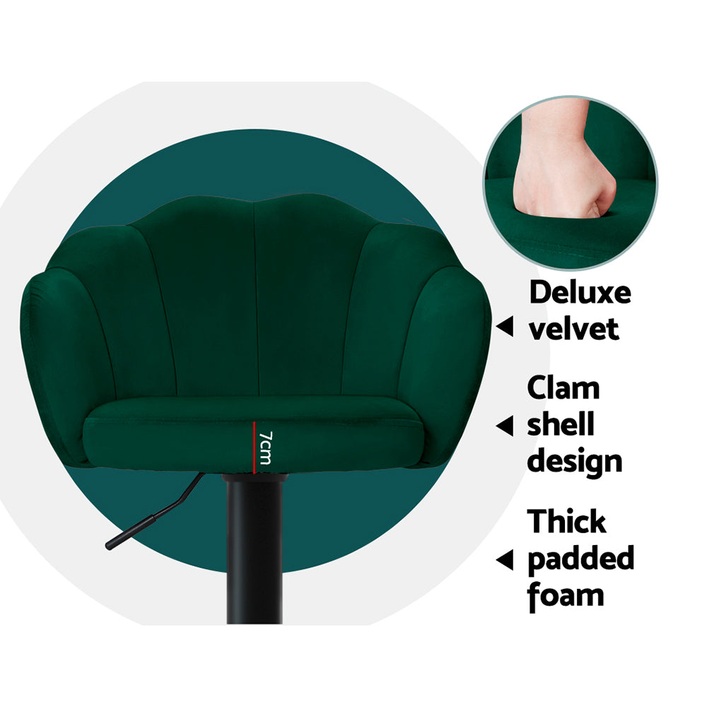 Stool Haven Set of 2 Bar Stools Kitchen Stool Swivel Chair Gas Lift Velvet Chairs Green Nessah
