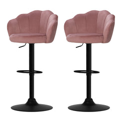 Stool Haven Set of 2 Bar Stools Kitchen Stool Swivel Chair Gas Lift Velvet Chairs Pink Nessah