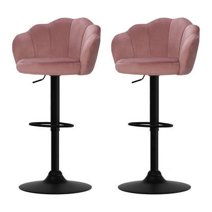 Stool Haven Set of 2 Bar Stools Kitchen Stool Swivel Chair Gas Lift Velvet Chairs Pink Nessah