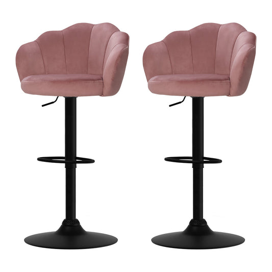 Stool Haven Set of 2 Bar Stools Kitchen Stool Swivel Chair Gas Lift Velvet Chairs Pink Nessah