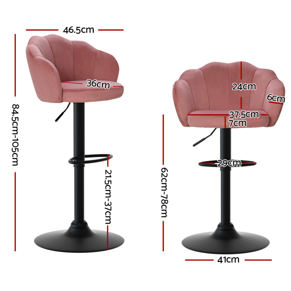Stool Haven Set of 2 Bar Stools Kitchen Stool Swivel Chair Gas Lift Velvet Chairs Pink Nessah