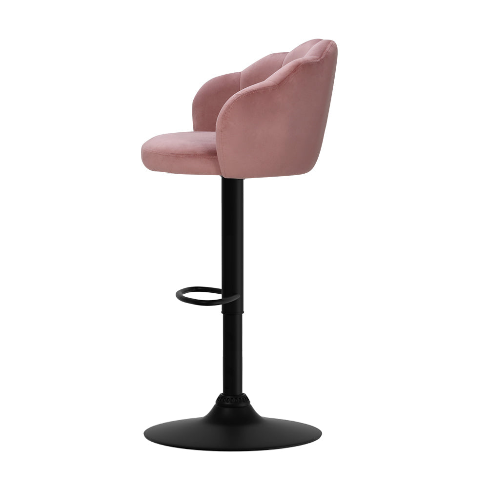 Stool Haven Set of 2 Bar Stools Kitchen Stool Swivel Chair Gas Lift Velvet Chairs Pink Nessah