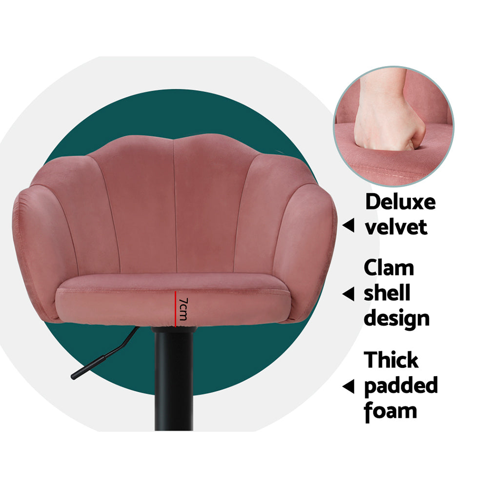 Stool Haven Set of 2 Bar Stools Kitchen Stool Swivel Chair Gas Lift Velvet Chairs Pink Nessah