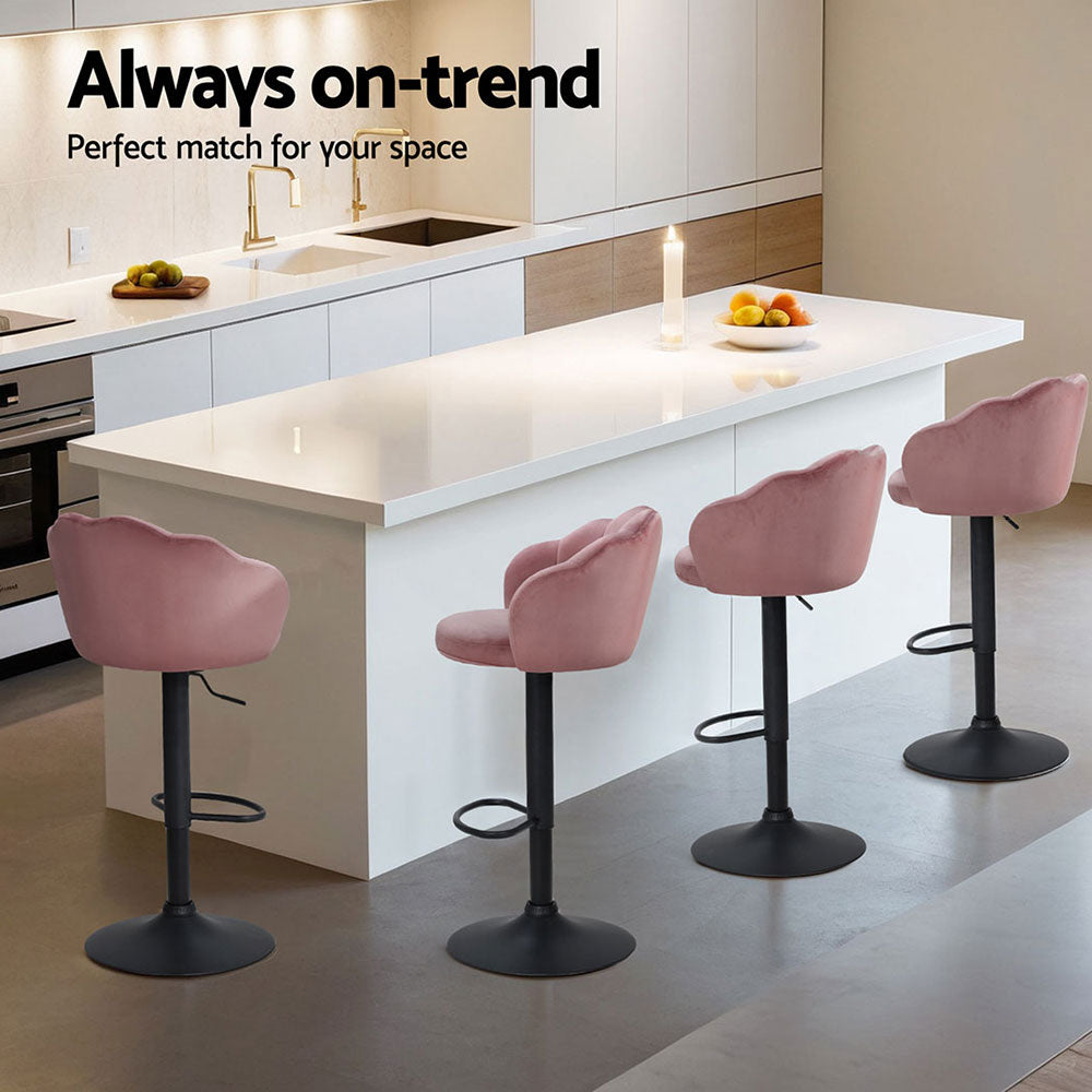 Stool Haven 4x Bar Stools Gas Lift Velvet Pink