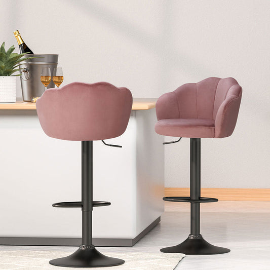 Stool Haven 4x Bar Stools Gas Lift Velvet Pink