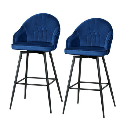 Stool Haven Set of 2 Bar Stools Kitchen Stool Dining Chairs Velvet Chair Barstool Blue Mesial