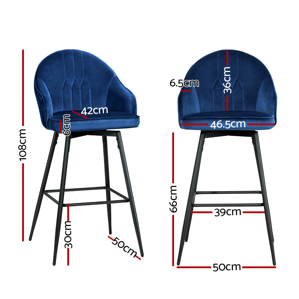 Stool Haven Set of 2 Bar Stools Kitchen Stool Dining Chairs Velvet Chair Barstool Blue Mesial